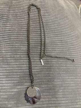 Lane Bryant Double Disc Necklace Womens OS Silver Good Glitter Pendant Layered